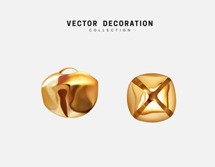 Christmas gold metal realistic bells. Vector illustration