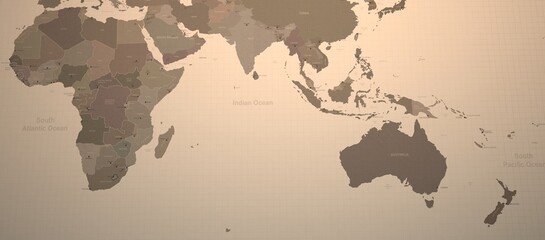 Indian ocean and neighboring countries map. Old map 3d illustration.