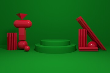 3d render. abstract composition of red geometric shapes