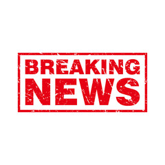 Abstract Red Grungy Breaking News Rubber Stamp Sign Illustration Vector, Breaking News Text Seal, Mark, Label Design Template