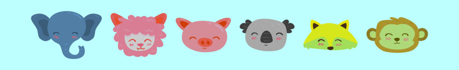 set of animals head cartoon icon design template with various models. vector illustration isolated on blue background