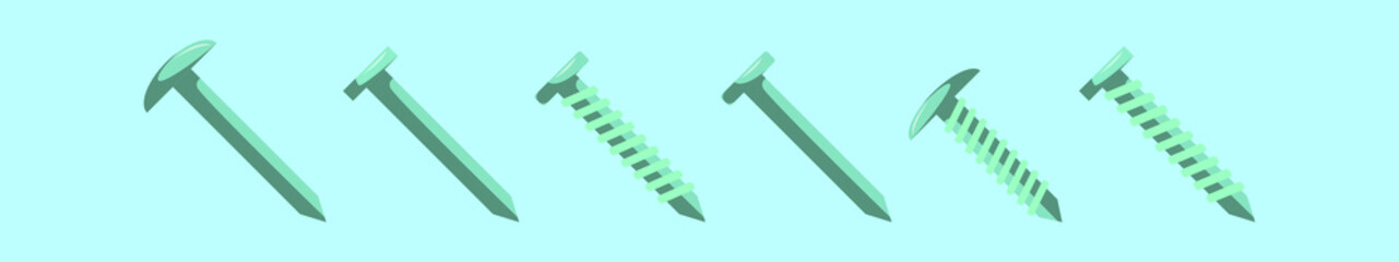 set of steel nail cartoon icon design template with various models. vector illustration isolated on blue background