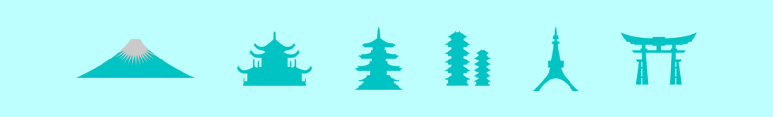 japanese landmark cartoon icon design template with various models. vector illustration isolated on blue background