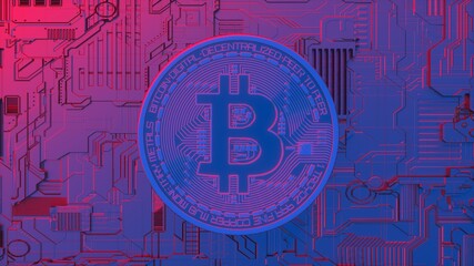 Neon glowing Bitcoin Cash (BCC) coin in Ultra Violet colors. Bitcoin gold money futuristic network business concept. Digital background. Virtual reality, cyber. Cryptocurrency blockchain. 3d render