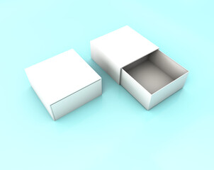 White Product Package Box on reflective background. 3D Render of box mockup. Template of cardboard box isolated. 3d gift box