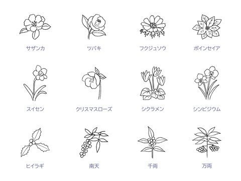冬の花線画アイコンセット Stock Vector Adobe Stock