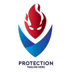Fire Protector logo with shield in gradient color, good for Fire Fighter Equipment Store logo and Fire Crew Club Logo