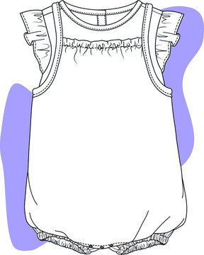 Baby bodysuit. One piece baby bodysuit flat sketch template isolated. You can use it as a design template in your baby girl fashion designs