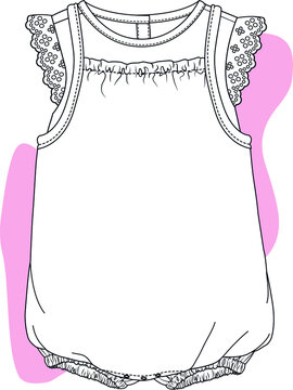 Baby bodysuit. One piece baby bodysuit flat sketch template isolated. You can use it as a design template in your baby girl fashion designs