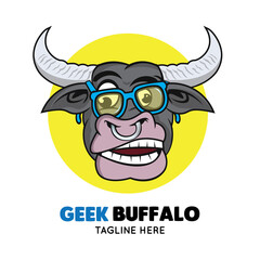 Geek Buffalo logo with glasses in cartoon style