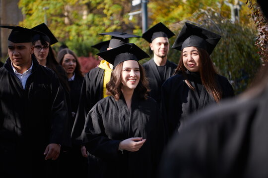 Pretty Female College Graduate Graduation Classmates Stock Photo 464111153