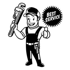Plumber man logo cartoon in retro style