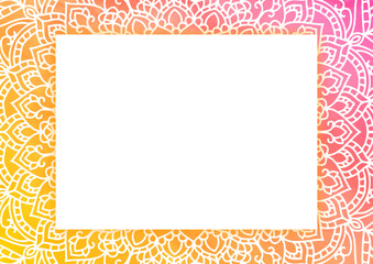 水彩　グラデーション　エスニック　曼荼羅　フレーム　カード　ピンク