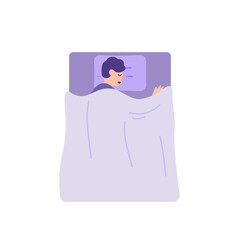 illustration of a boy sleeping on a mattress and using a blanket and pillow. activities of people. flat style. vector design
