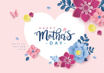 Fototapeta na wymiar Happy Mother's Day greeting card. Vector illustration of beautiful flowers and typography design.