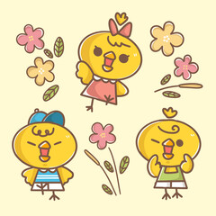 Cute Adorable Little Chick Doodle Vector Illustration