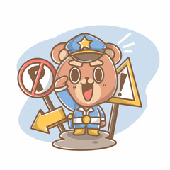 Teddy Police On Duty Doodle Vector Illustration