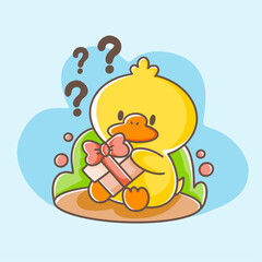 Adorable Curious Little Duckling Postcard Template Doodle Vector Illustration