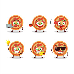 Beef pizza cartoon character with various types of business emoticons
