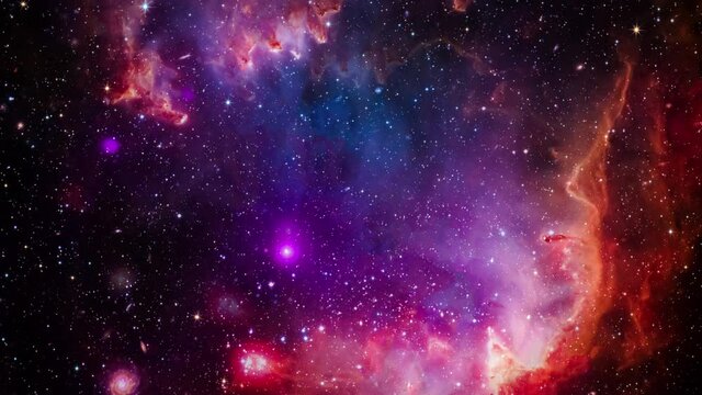 Loop Space Flight deep space exploration travel to The Small Magellanic Cloud or Nubecula Minor. 4K 3D loop space exploration to The Small Magellanic Cloud dwarf galaxy. Furnished by NASA image.
