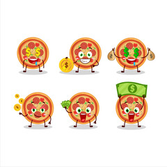 Beef pizza cartoon character with cute emoticon bring money