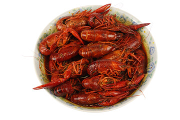 cooked crayfish in the plate isolated on white background