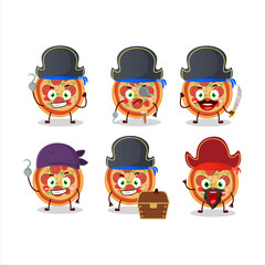 Cartoon character of beef pizza with various pirates emoticons