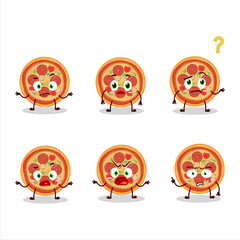 Cartoon character of beef pizza with what expression