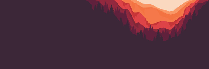 Landscape flat design vector illustration of mountain scenery good for web banner, blog banner, tourism poster design, tourism ads banner, social media template design and wallpaper design background