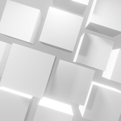 Delicate white geometric squares on white background financial business growth concept 3d rendering.