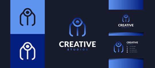 Initial Letter M Logo with Eye Symbol in the Center, Usable for Business or Technology Identity