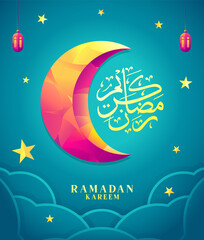 Fototapeta na wymiar Vector illustration of colorful crescent moon. Muslim feast in the holy month of Ramadan Kareem. Generous Ramadan. Ramadan Kareem - The glorious month of the Muslim year. Vector illustration.