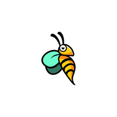 cute bee with wings in the form of leaves logo,  
natural symbol illustration