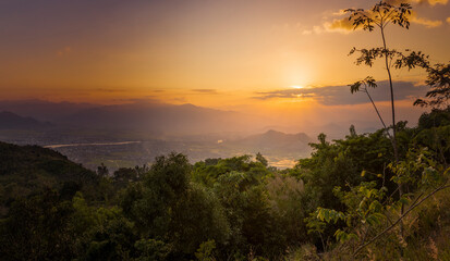 Sunset view over the mountain, Vietnam.