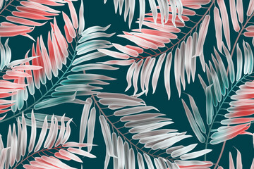 Fototapeta na wymiar Seamless tropical palm leaves pattern