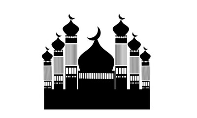 Mosque Silhouette of vector Ilustration. Black and white mosque in ramadan kareem.
