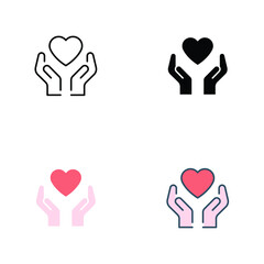 icon, heart, hand, care, life, healthy, filled outline, solid, glyph, line, background, charity, color, concept, design, element, family, flat, give, giving, graphic, health, health care, help, hold, 