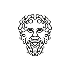 Greek god Zeus Line Art Logo. Ancient Greek God Sculpture Philosopher. Face Zeus Triton Neptune Logo Design
