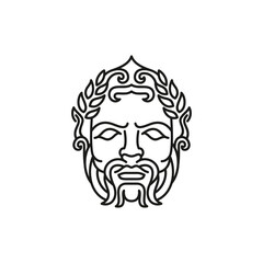 Greek god Zeus Line Art Logo. Ancient Greek God Sculpture Philosopher. Face Zeus Triton Neptune Logo Design