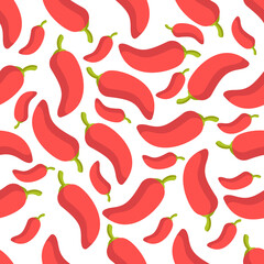 Chilli seamless pattern on white background. Spices background texture.It be perfect for fabric, wrapping, packaging, digital paper and more