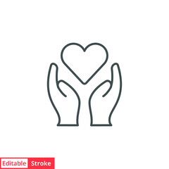Hand heart line icon. Simple outline style. Holding, pictogram, care, graphic, life, health, save, love, give, charity concept. Vector illustration isolated on white background. Editable stroke EPS 10