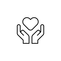 Hand heart line icon. Simple outline style. Holding, pictogram, care, graphic, life, health, save, love, give, charity concept. Vector illustration isolated on white background. EPS 10