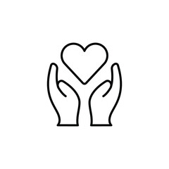 Hand heart line icon. Simple outline style. Holding, pictogram, care, graphic, life, health, save, love, give, charity concept. Vector illustration isolated on white background. EPS 10