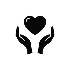 Hand heart glyph icon. Simple solid style. Holding, pictogram, care, graphic, life, health, save, love, give, charity concept. Vector illustration isolated on white background. EPS 10