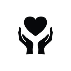 Hand heart glyph icon. Simple solid style. Holding, pictogram, care, graphic, life, health, save, love, give, charity concept. Vector illustration isolated on white background. EPS 10