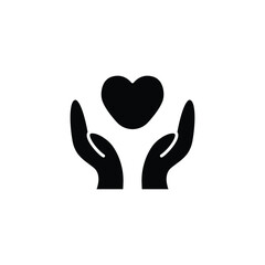 Hand heart glyph icon. Simple solid style. Holding, pictogram, care, graphic, life, health, save, love, give, charity concept. Vector illustration isolated on white background. EPS 10
