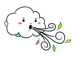 An image of a Cute Cloud Blowing Wind isolated on white.
