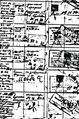 The paper texture of an old document with notes and marks. Old unnecessary document, yellowed paper, illegible entries. Vector illustration. Overlay Template.