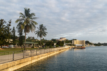 Fototapeta na wymiar Sunset over the Port Vila seafront, Vanuatu capital city in the south Pacific
