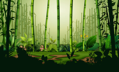 Illustration of bamboo forest landscape background